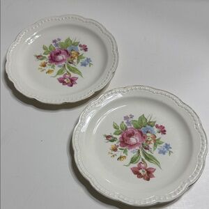 Stetson Floral Ceramic Plates with Pink and Green Accents